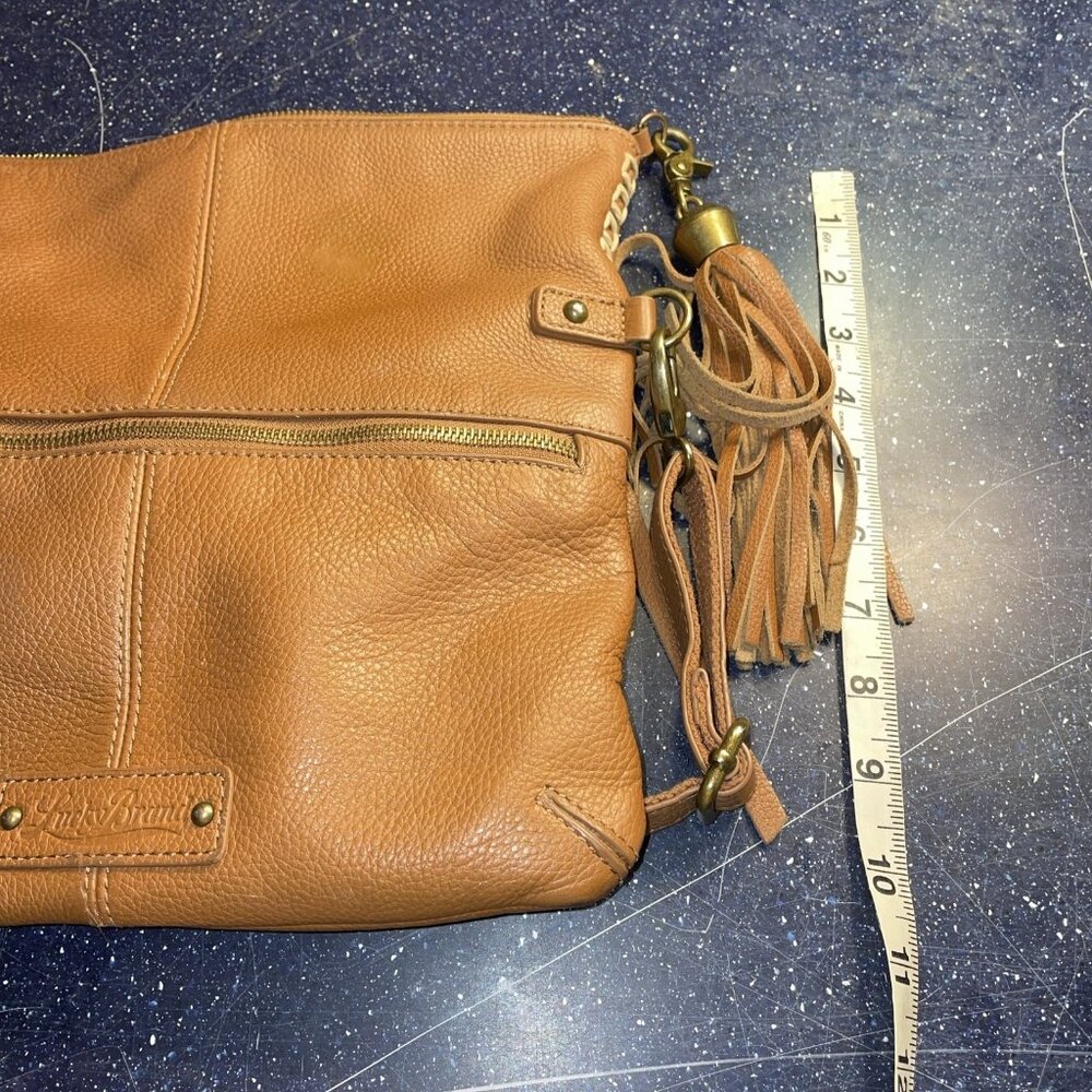 Lucky Brand Leather Crossbody Shoulder Bag Fringe Tan Boho Hippie Western - Picture 11 of 12